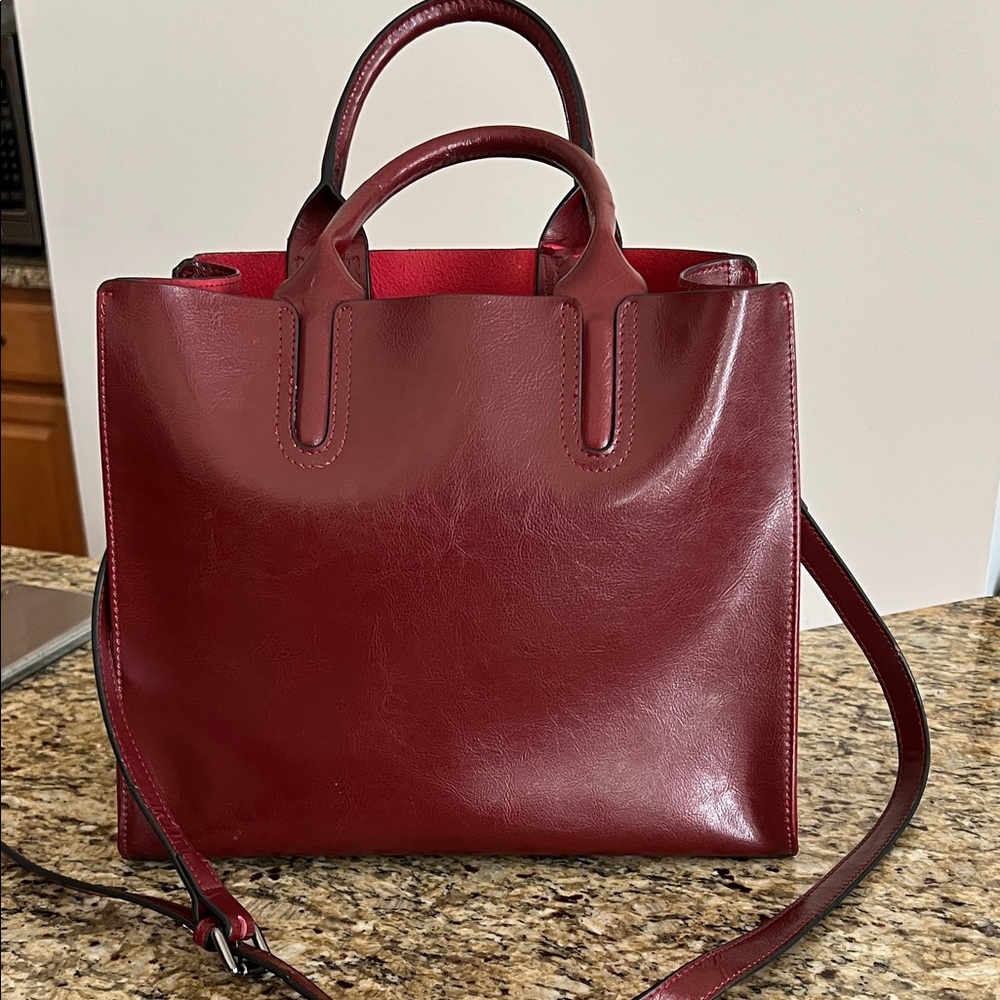 Elegant  Deep Red Leather tote